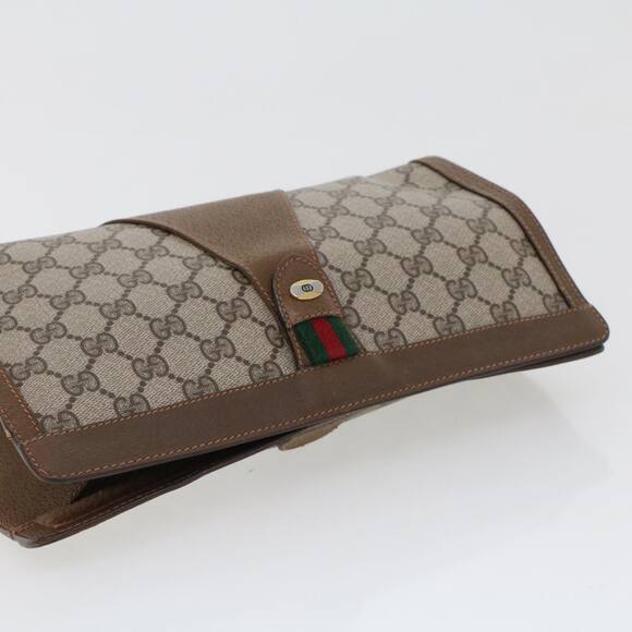 GUCCI GG Canvas Web Sherry Line Clutch Bag Beige Red Green 89.01.033 - Picture 6 of 16